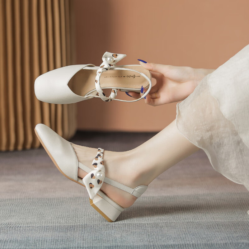 zcey卡迪高官方凉鞋女夏低跟女鞋子搭配裙子仙女鞋两穿包头半拖鞋晚晚