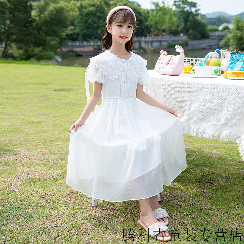 乔僖枫童装女童连衣裙夏季儿童裙子夏装2023新款纯色公主裙大童显瘦