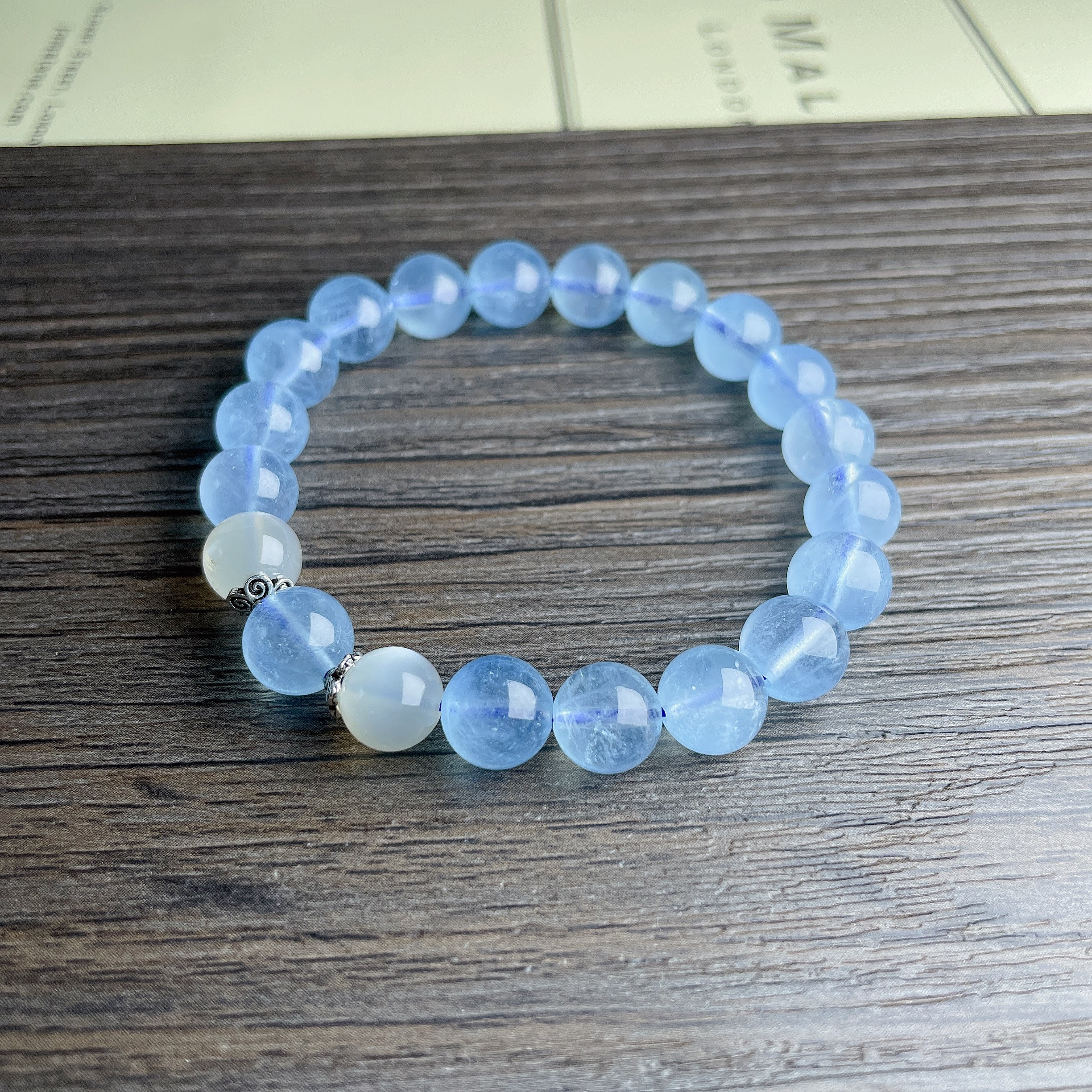艺香巴西冰种海蓝宝大海蓝色月光石水晶手链 蓝色宝石手串 8mm海蓝宝