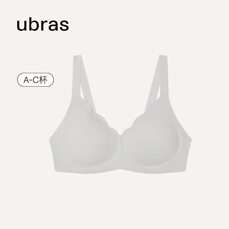 ubras花瓣杯软支撑文胸罩细肩带女士内衣女无钢圈聚拢椰青灰-背心L