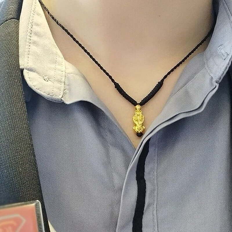 klex老凤凰珠宝黄金貔貅吊坠男士黄金项链男女款3d硬金编织黑绳中秋送