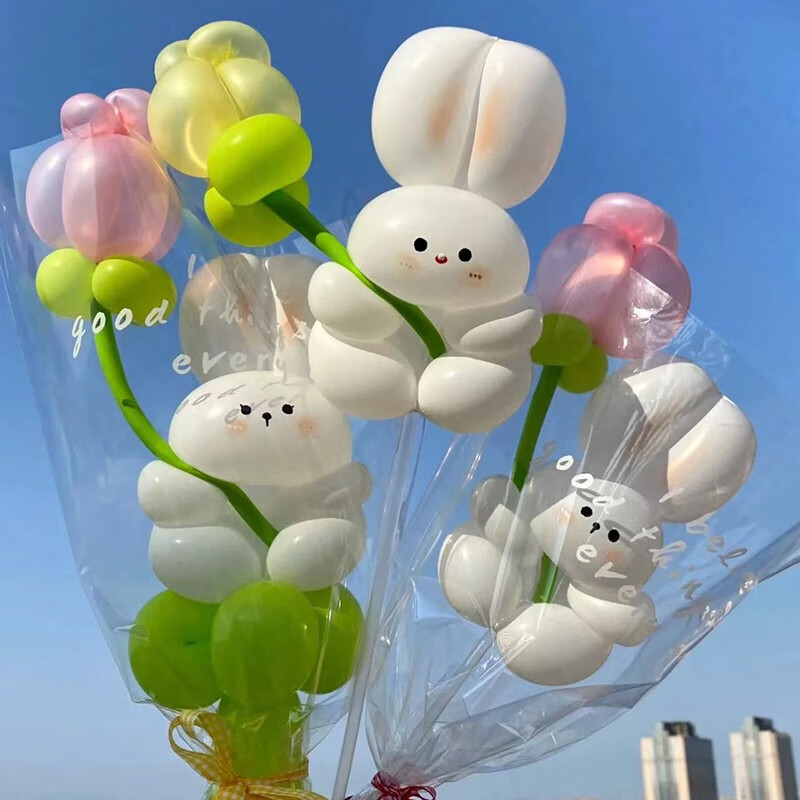 queenjoy玫瑰小兔子diy气球花束手工制作浪漫礼物送父母闺蜜女朋友