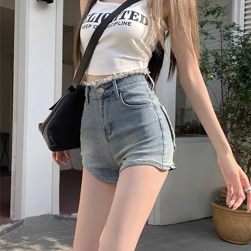 柠芯柠云少女辣妹高腰薄款牛仔短裤女夏季外穿a字流苏小个子热裤夏天