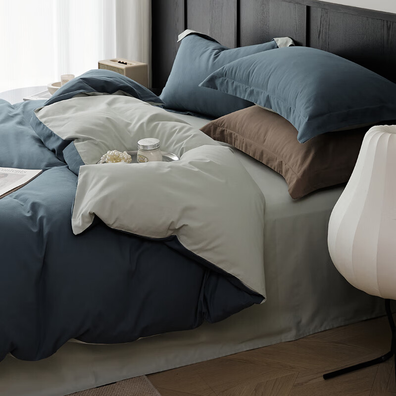 AIDLI 【新疆棉】60支贡缎316根全棉四件套 高支高密双人四件套 海岛蓝（磨毛款） 1.5/1.8m 床单款 （被套200*230cm）