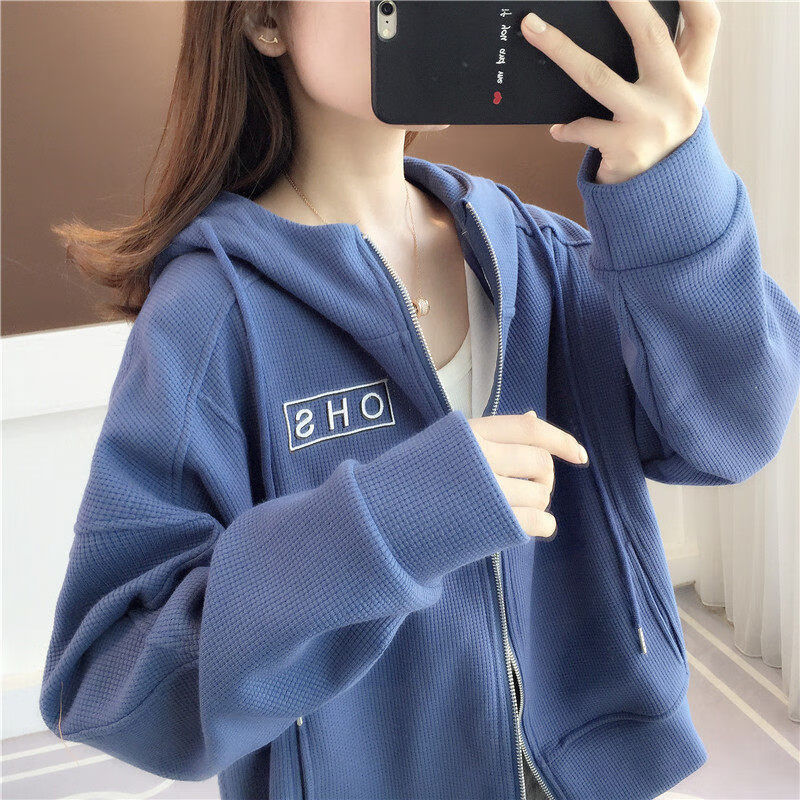 春秋季薄款外套中学生外套春装2023年新款早春连帽卫衣女春秋 蓝色 m