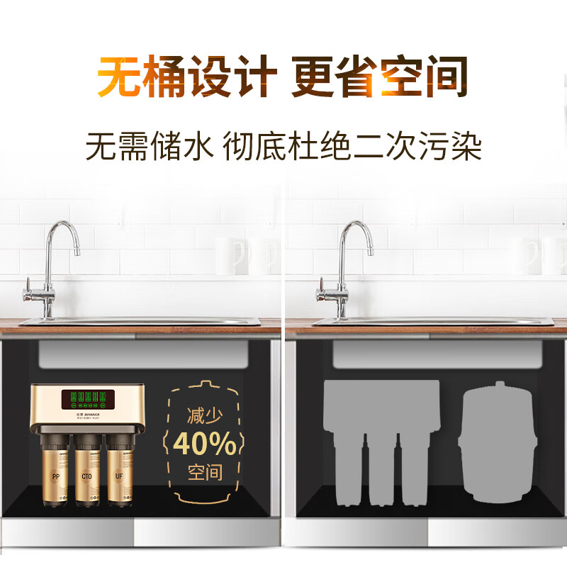 冰尊(BENSHION)净水器家用直饮双出水母婴版智能厨房净水机RO反渗透纯水机弱碱性ML600 套餐一(标配)官方标配 安装 材料