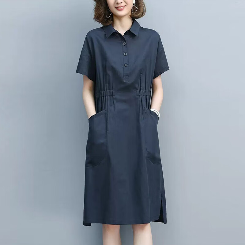 楚馨连衣裙女2023夏季新款女装宽松休闲遮肚子收腰显瘦女士棉麻裙子