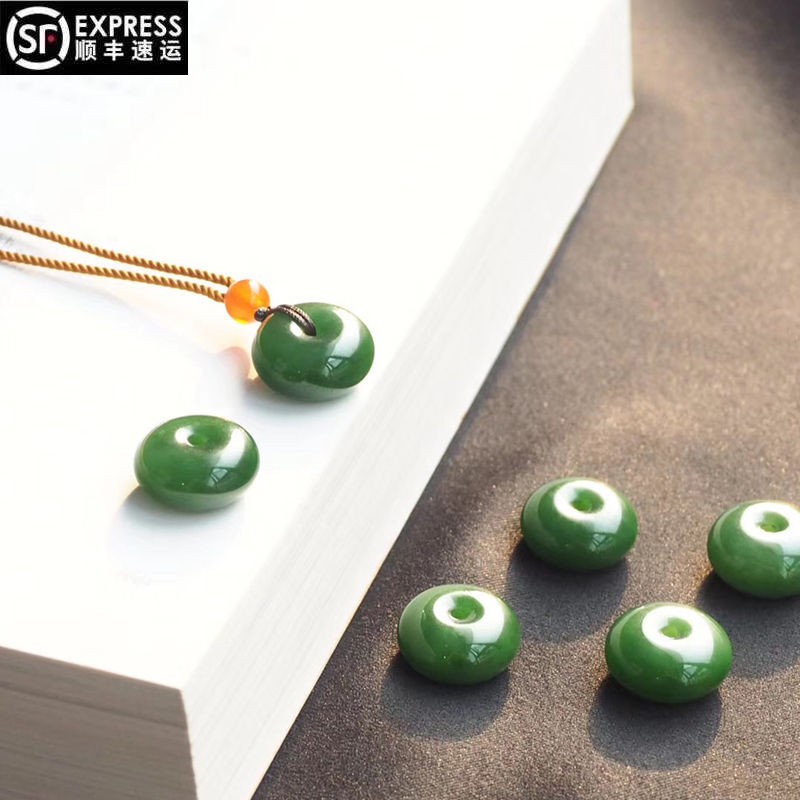 和田碧玉平安扣吊坠俄罗斯老坑料菠菜绿天然玉石少女玉坠儿童挂件