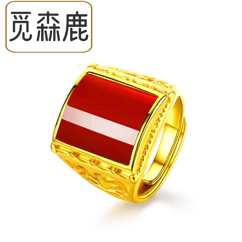 觅森鹿镀越南沙金欧美个性男款镀金宝石戒指开口仿金戒指镶宝石久不