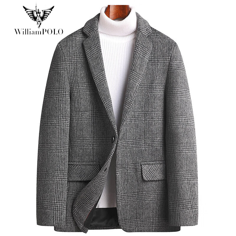 英皇保罗秋冬西装男羊毛格子西服男士潮流小西装毛呢西服大码男装