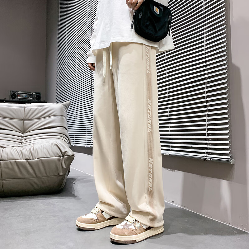 耐彪【优选好物】裤子男士休闲裤小脚宽松长裤高街印花男青少年穿搭潮 901卡其色 L(110-130斤)