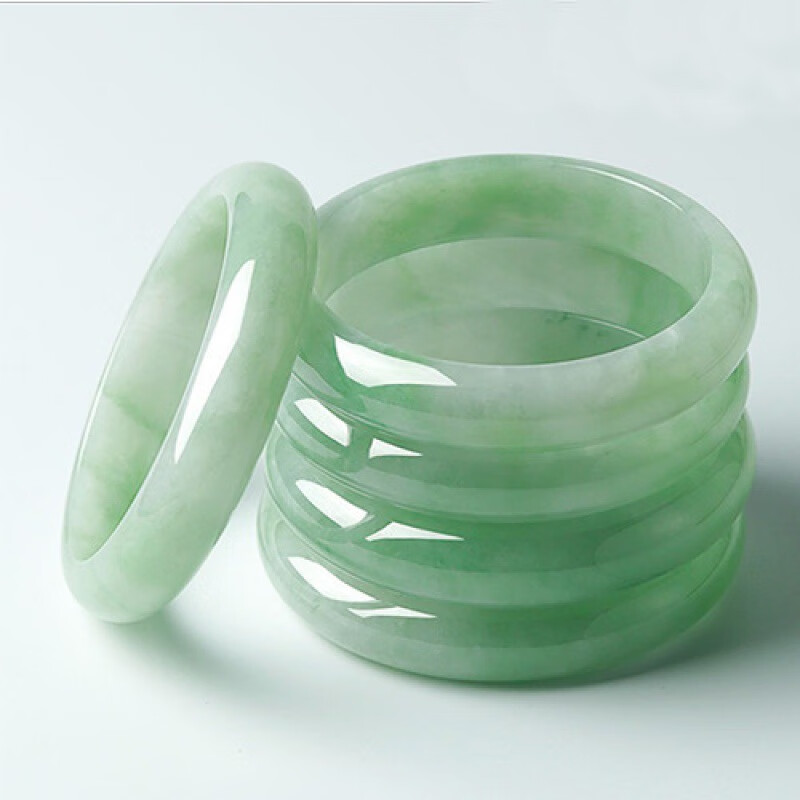 永红旺冰种翡翠手镯豆种浅绿玉镯女细款晴水绿玉镯子飘花贵妃凤祥 50