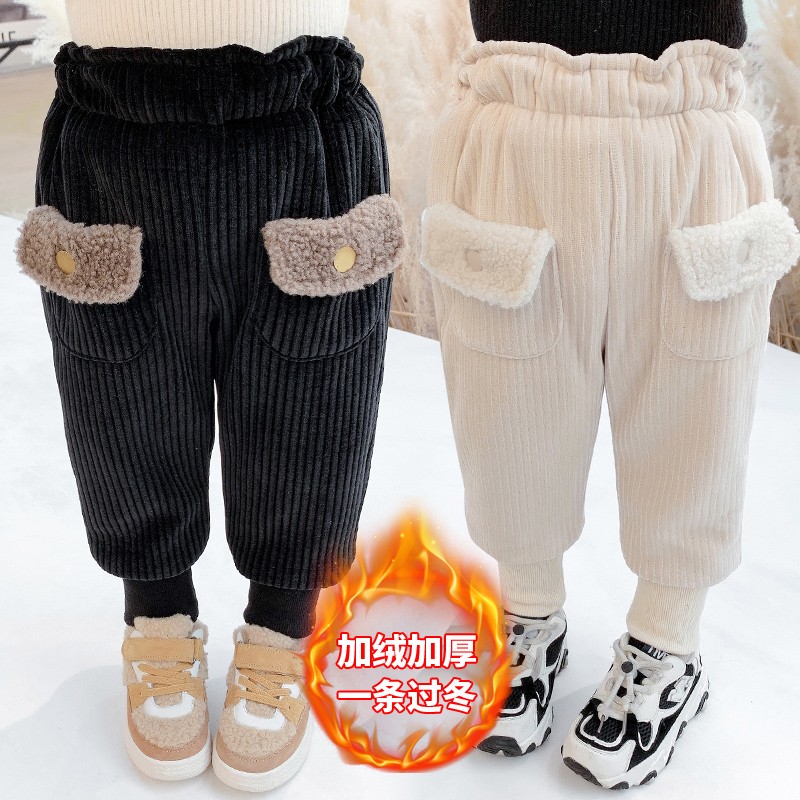 七语欣童装女童加绒裤子儿童棉裤冬装2021新款时髦洋气雪尼尔加厚保暖