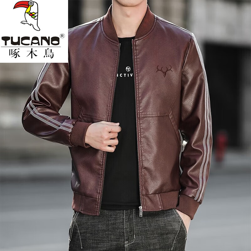 啄木鸟(tucano)男人之家春秋男士皮衣pu皮夹克韩版修身青年机车短款