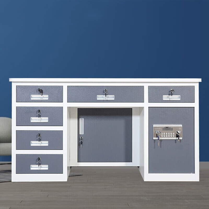 胤昂全钢密码保险桌防盗带抽屉家用电脑桌老板桌 灰白套色五斗电投 1.