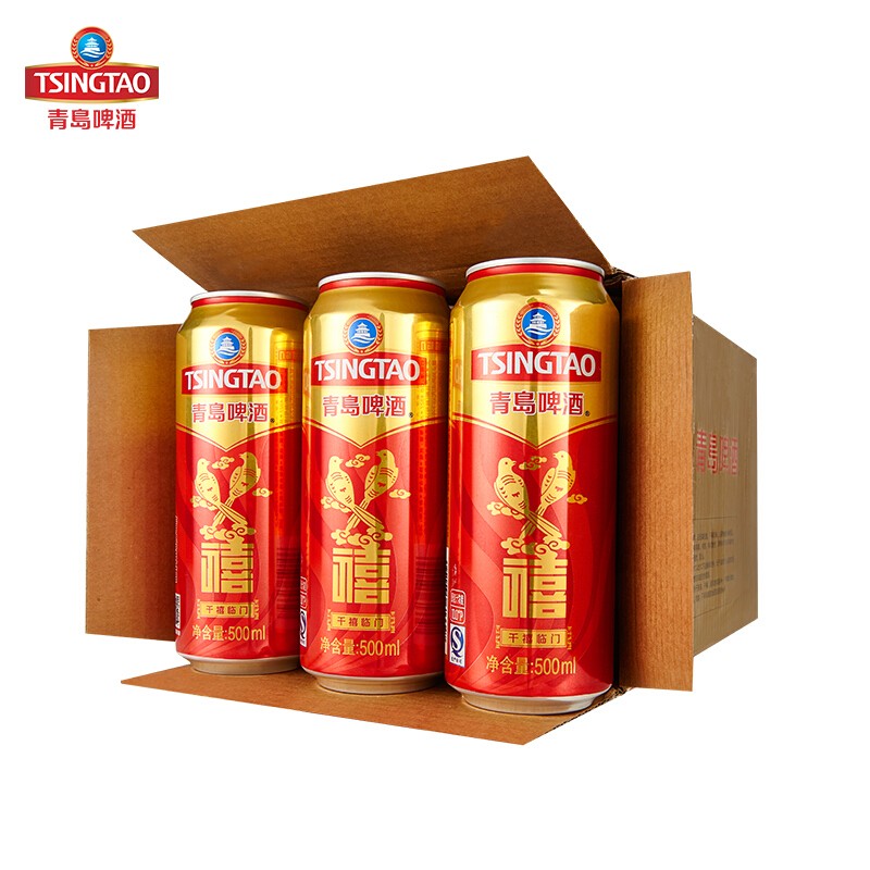 青岛啤酒（TsingTao）千禧临门喜庆啤酒原麦汁浓度11°P 500mL 12罐