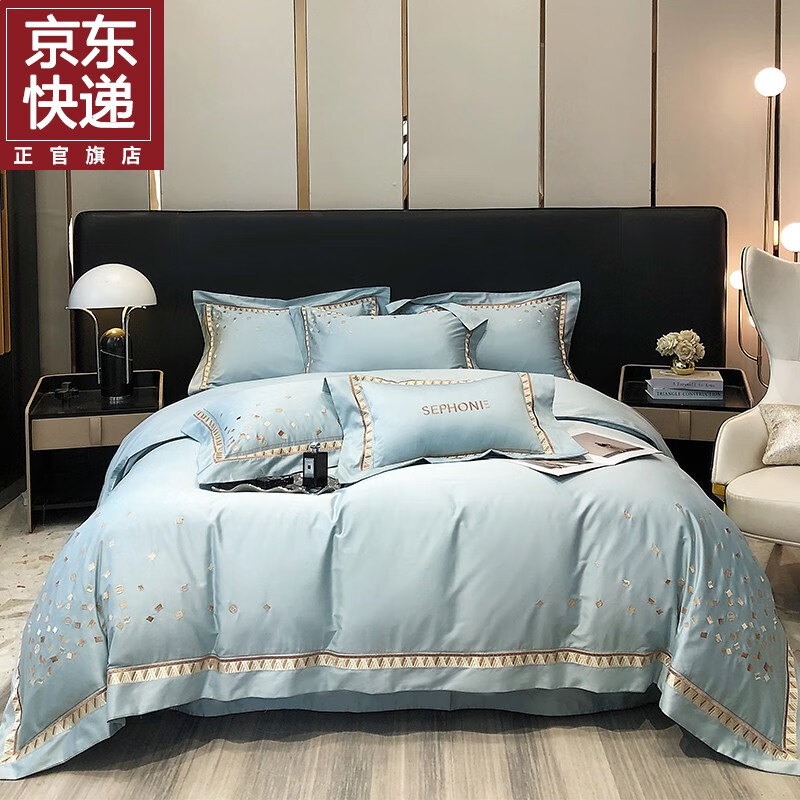 卡萨罗蒂四件套120支双股贡缎长绒棉床上四件套纯棉高端刺绣床品被套