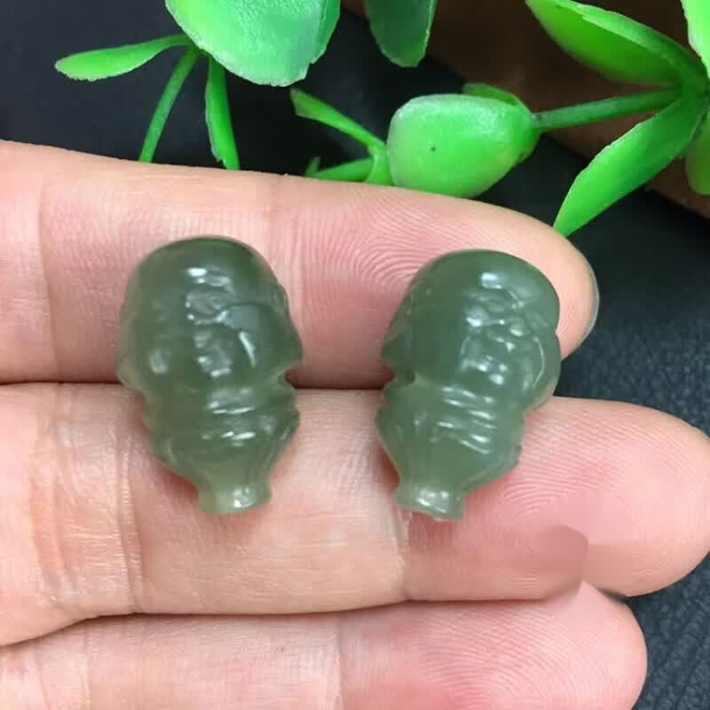 最饰 天然和田玉三通青白玉佛头 三通手工雕刻diy多圈手链项链配件 一