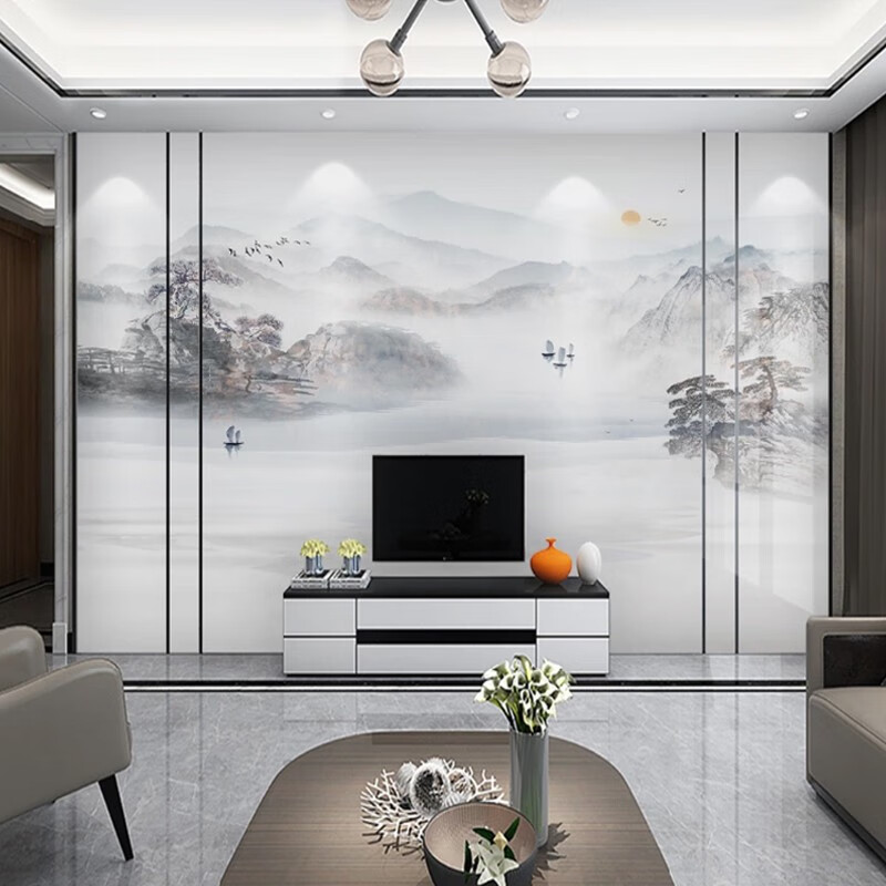 客厅电视背景墙壁纸水墨装饰壁画影视墙布 无缝整张可擦洗 18d(无缝)