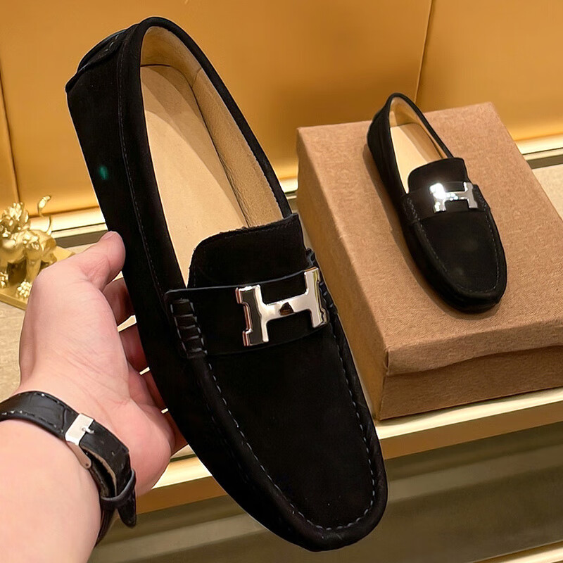 爱马仕欧洲站2024春季h扣豆豆鞋男懒人鞋英伦休闲皮鞋一脚蹬乐福鞋