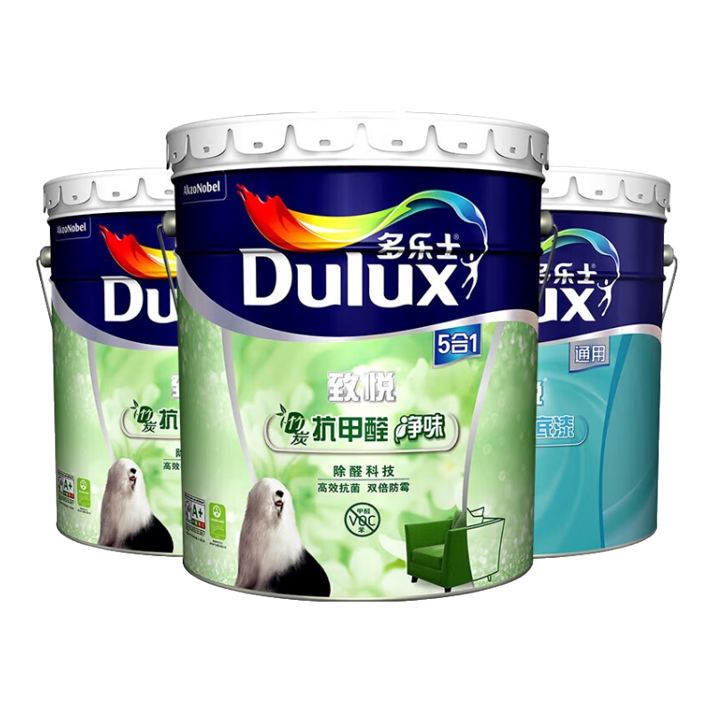 多樂士（Dulux）致悅竹炭抗甲醛五合一凈味室內乳膠漆墻面抗菌油漆涂料白色 A8146 套裝 可調色（不可退換） 54L*1件