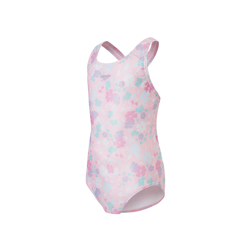 速比涛（Speedo）儿童泳衣花啦啦系列可爱印花防晒轻柔连体泳衣女童 粉色 11-12