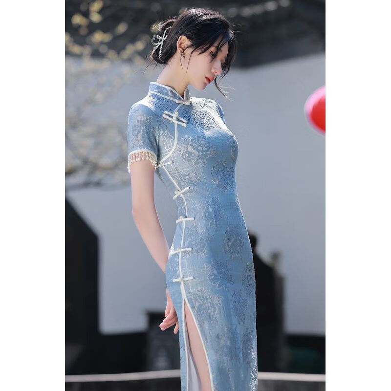 旗袍年新款优雅年轻款女夏季连衣裙长款高级感少女中国风 烟雨江南 s