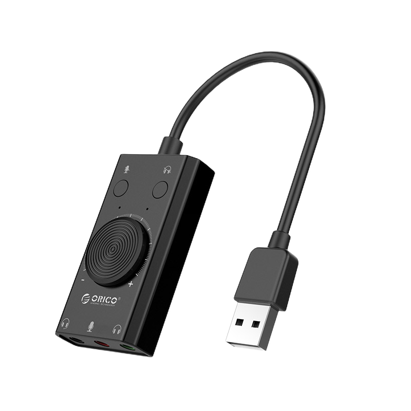ORICO 奥睿科 USB免驱外置声卡 台式机笔记本电脑通用独立外接声卡 耳机麦克风转换器有线接话筒 黑色SC2