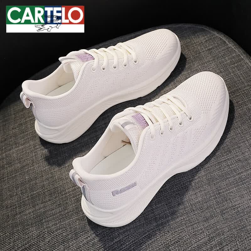 卡帝乐鳄鱼(cartelo)品牌飞织运动鞋女春夏跑步鞋轻便软底舒适旅游鞋