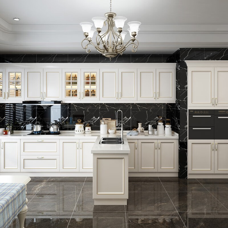 凯迪米利不锈钢橱柜整体定制厨房橱柜欧式简约现代石英石台面厨柜