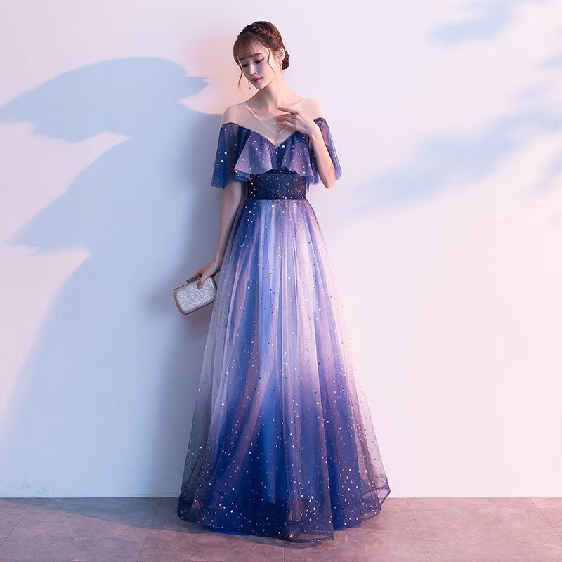 c高中学生毕业典礼礼服宴会晚礼服很仙的晚女2019长款星空裙仙气演 长