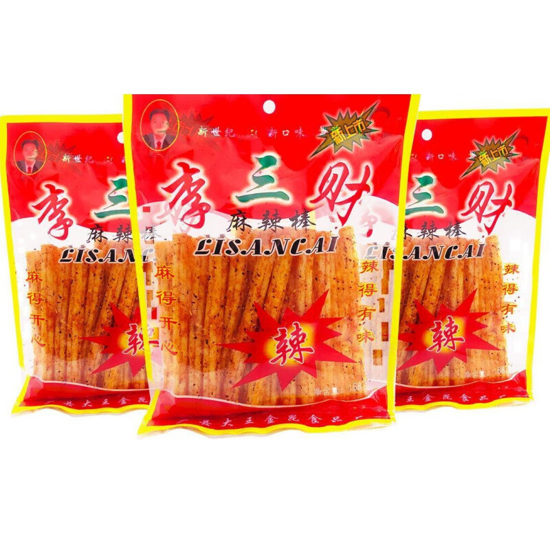 李三财麻辣棒 158g大包/98g小包 8090辣条儿时怀旧辣片棒面筋素牛筋 3袋 158g