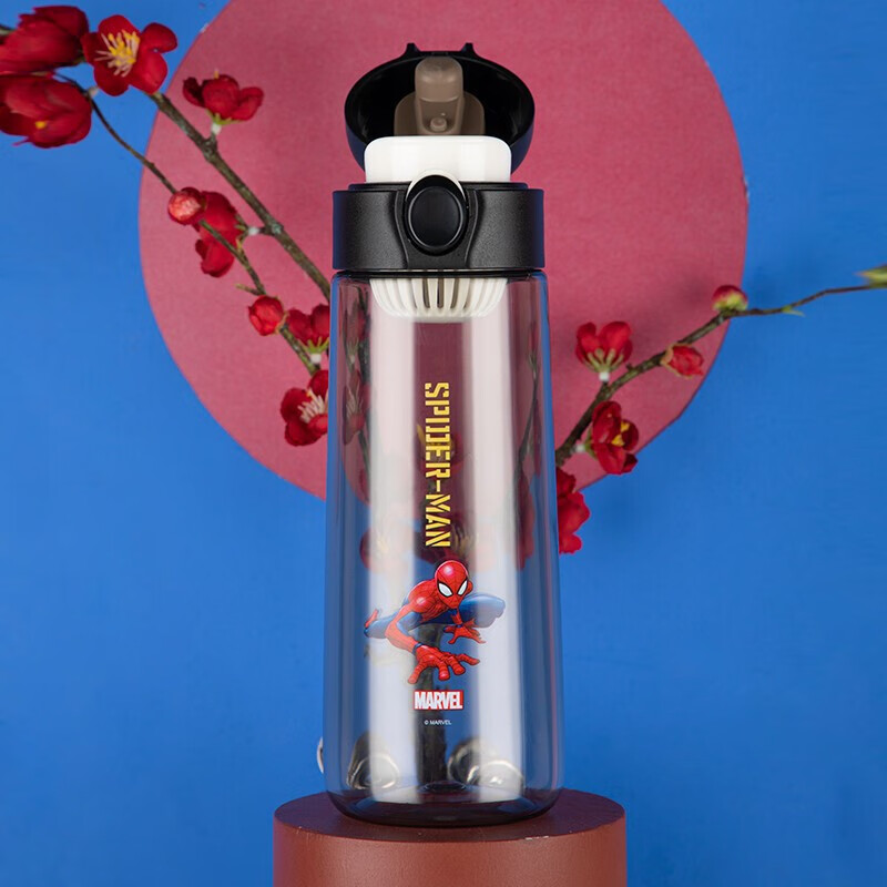 水杯夏季运动直饮杯子小学生上学便携大容量塑料杯 灰色蜘蛛侠600ml