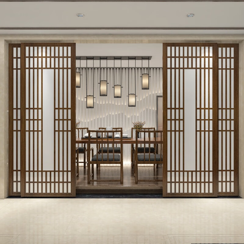 寒婵新中式实木推拉门隔断屏风客厅轨道轻奢现代简约家用遮挡装饰的