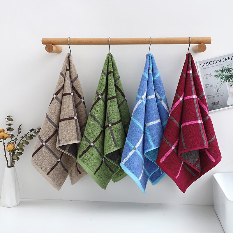 洁丽雅纯棉毛巾吸水全棉家用100%棉洗脸巾成人不掉毛儿童男女士面巾 蓝1绿1（E0114款100%棉） 2条