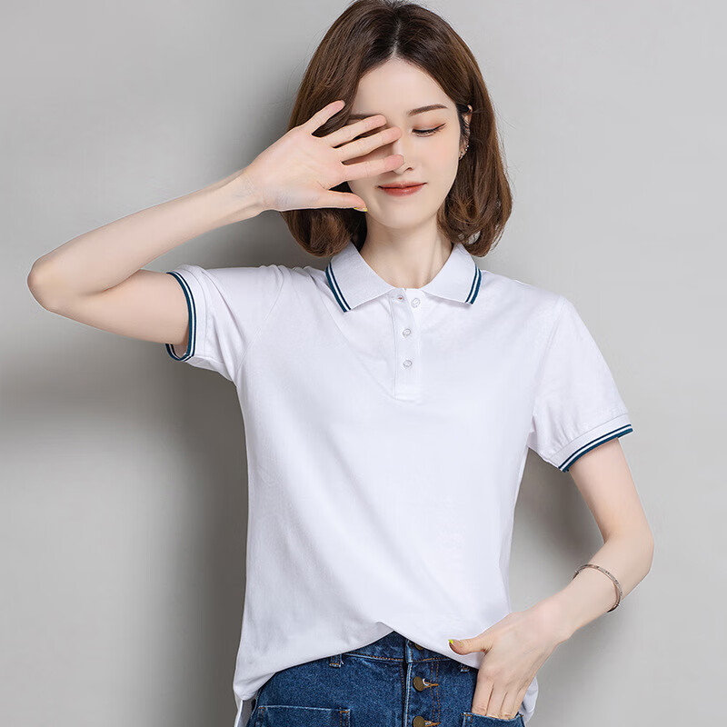 帕劳伦(palaolun)女高端气质女短袖t恤翻领新款宽松大码夏季休闲减龄