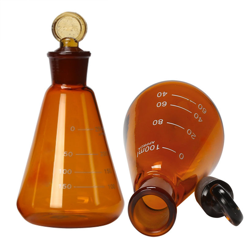 棕色具塞三角烧瓶 玻璃锥形瓶有刻度高硼硅耐高温实验器材500ml