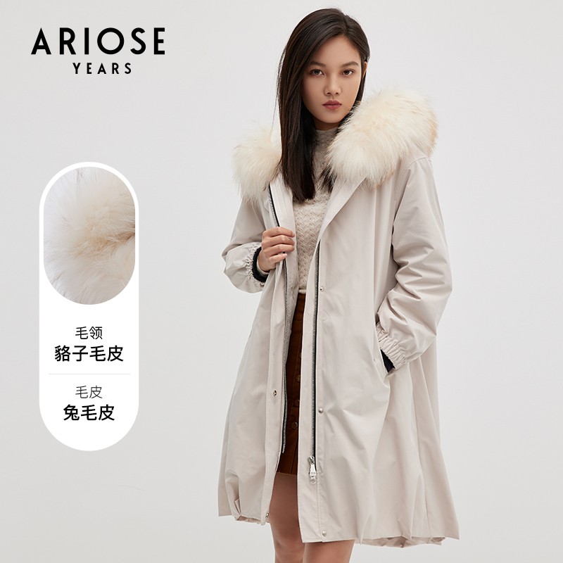 艾诺丝雅诗商场同款冬装新品中长款派克服女貉子毛领保暖外套01121079 浅米色 S使用感如何?