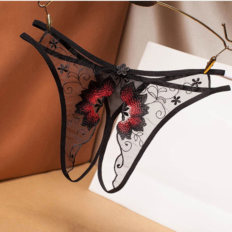 丁字裤女性插入式性感诱惑办事床上尖叫情趣内裤姿势开裆免脱 黑色