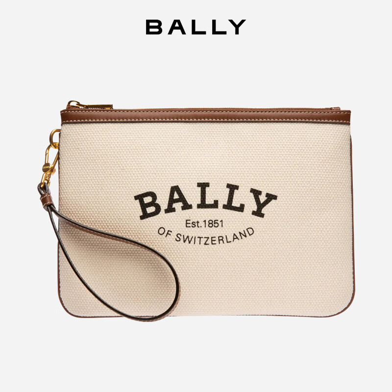 巴利(bally)女士帆布经典字母logo手拿包米色6301933