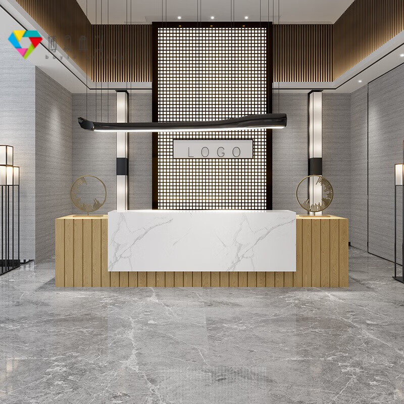 盎梓酒店前台接待台新中式公司宾馆吧台复古售楼部美容院收银台民宿