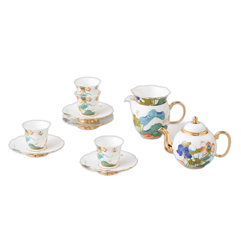 永丰源永丰源 幸福和鸣 12头茶具套装陶瓷功夫茶具 4人位高脚杯款 茶具套装 12头