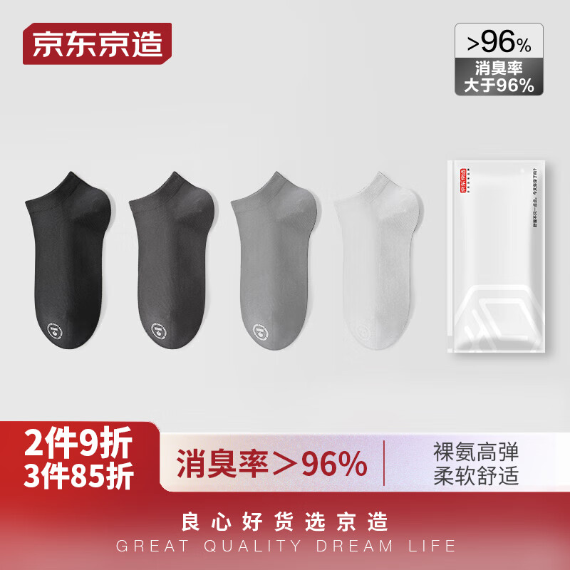 京东京造【消臭系列】 防臭抗菌短袜纯棉船袜运动休闲袜子男4双装黑白灰怎么看?