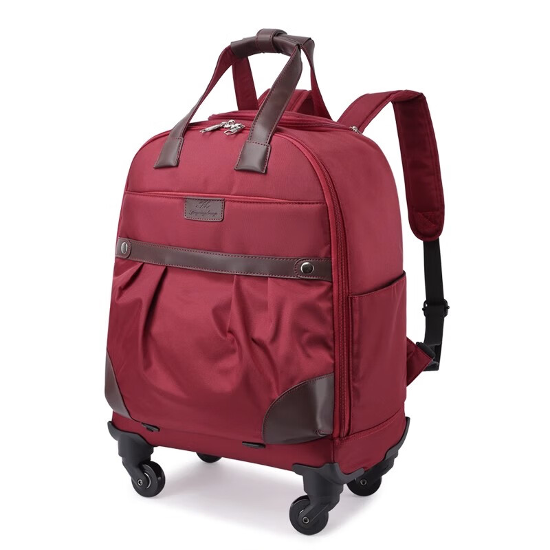 韩乐扣多功能大容量旅行包可登机行李箱万向轮商务出差双肩背包男士女士 红色万向轮