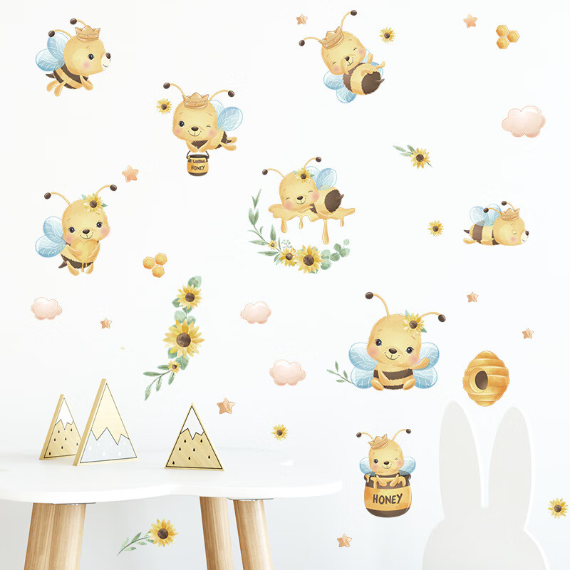 云创典 创意卡通蜜蜂蜂蜜墙面装饰墙贴 儿童房幼儿园家贴纸 自粘 墙贴