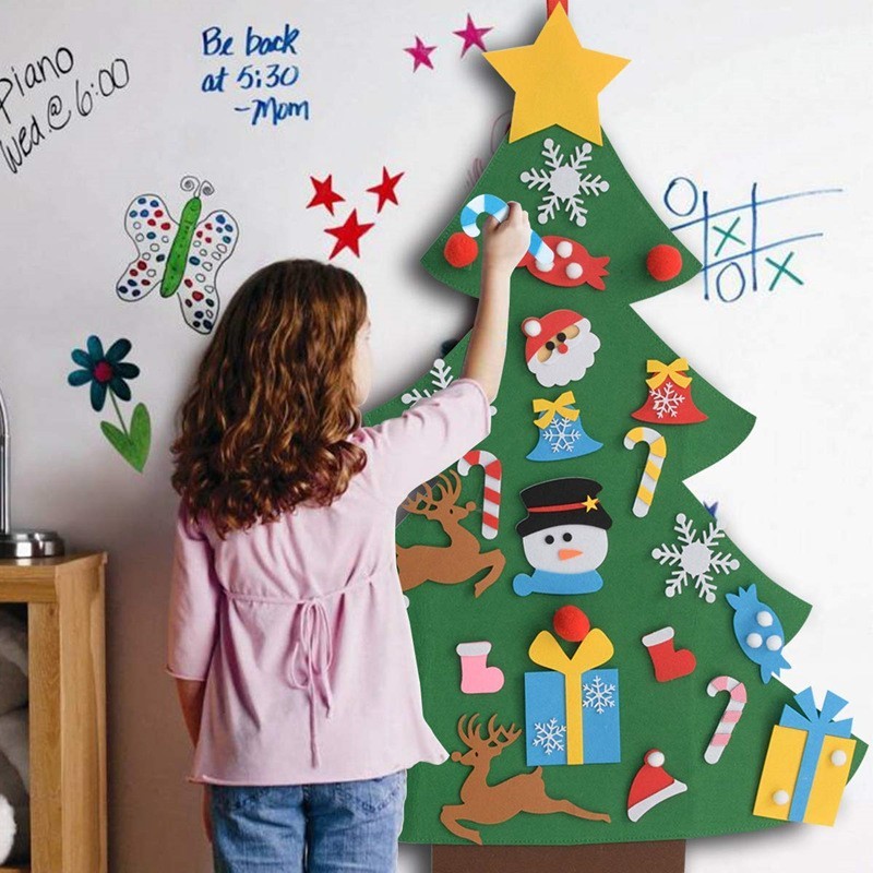 KIDNOAM儿童创意圣诞节礼物圣诞不织布手工圣诞树DIY粘贴自制装饰挂图玩具 平面挂板款