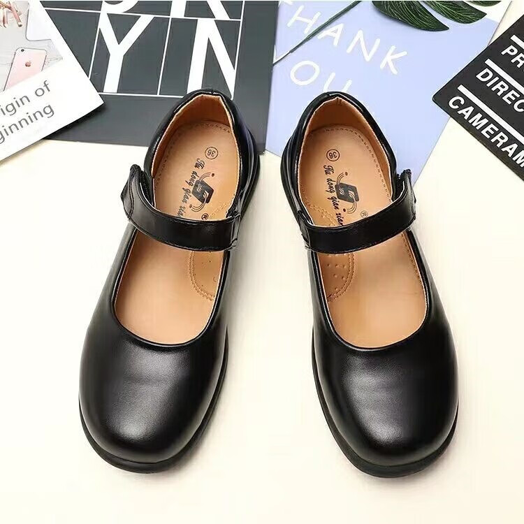 法英莎学生女皮鞋校服店同款礼仪黑皮鞋中小学女生表演礼服鞋 黑色 30