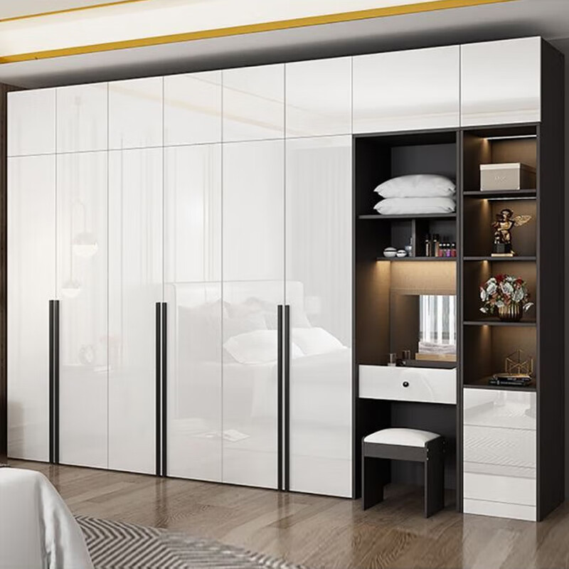 秉一极简轻奢衣柜现代简约卧室组装 衣柜【不带顶柜亮光设计】 0.