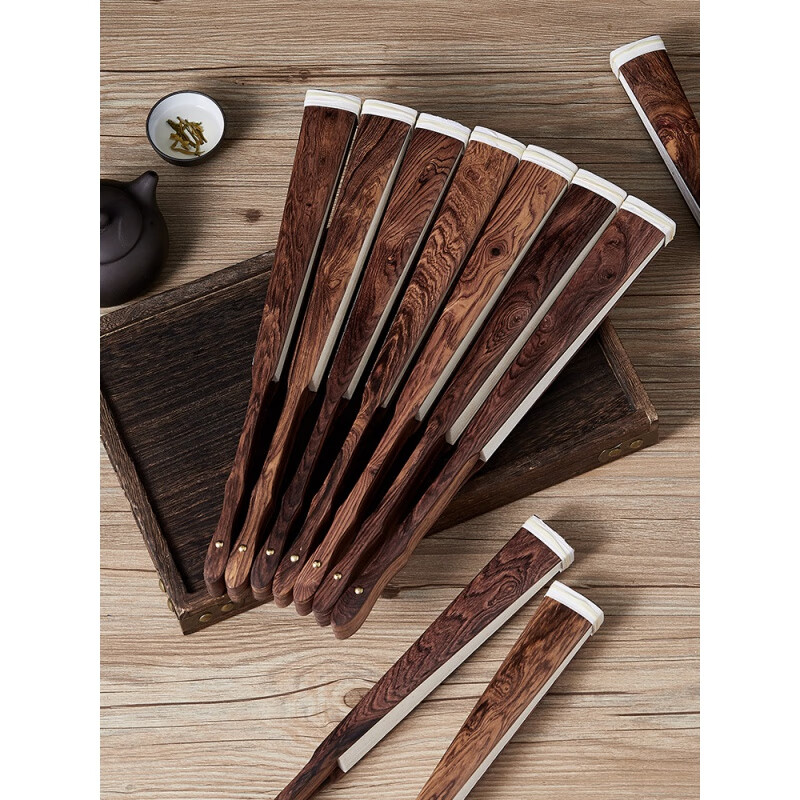 男古风空白宣纸折扇文玩中国风书法定制木质折叠扇骨 10寸15方琵琶头