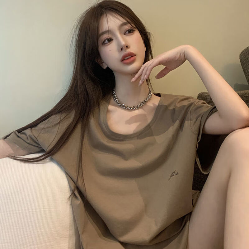 奔瑜大领口大v领低胸性感女士短袖打底t恤hic港味u领小众t恤女夏薄款2